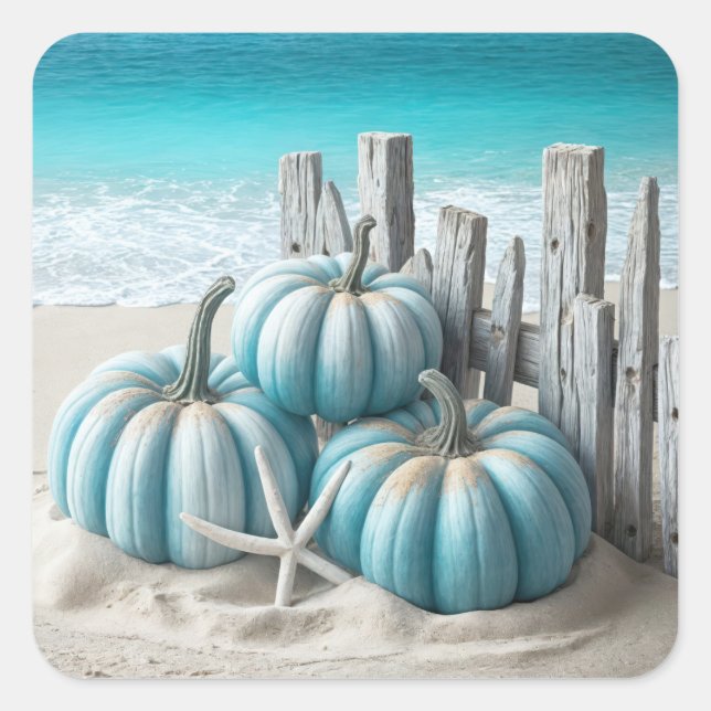 Coastal Blue Beach Pumpkins  Square Sticker (Front)