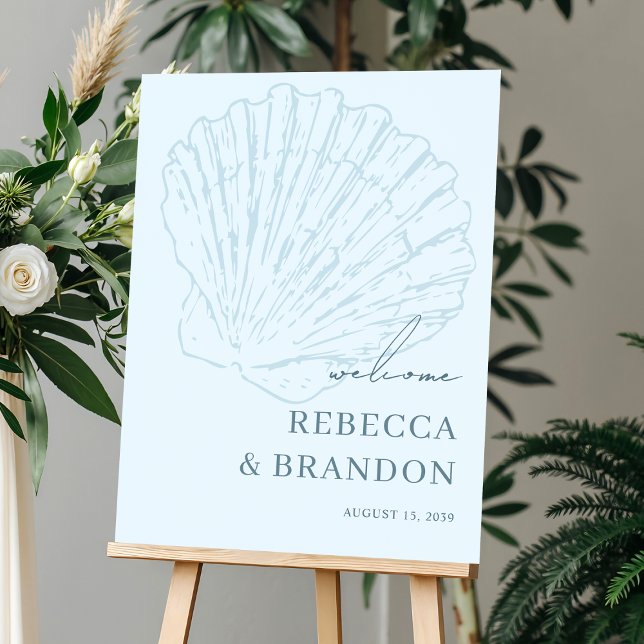 Coastal Blue Beach Seashell Wedding Welcome Sign (Creator Uploaded)