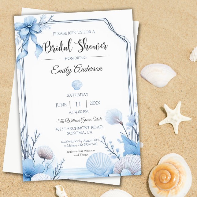 Coastal Blue Bridal Shower Invitation | Seashell  (Creator Uploaded)