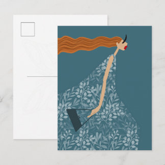 Coastal Blue Chic Feminin Fashion Illustration Art Postcard