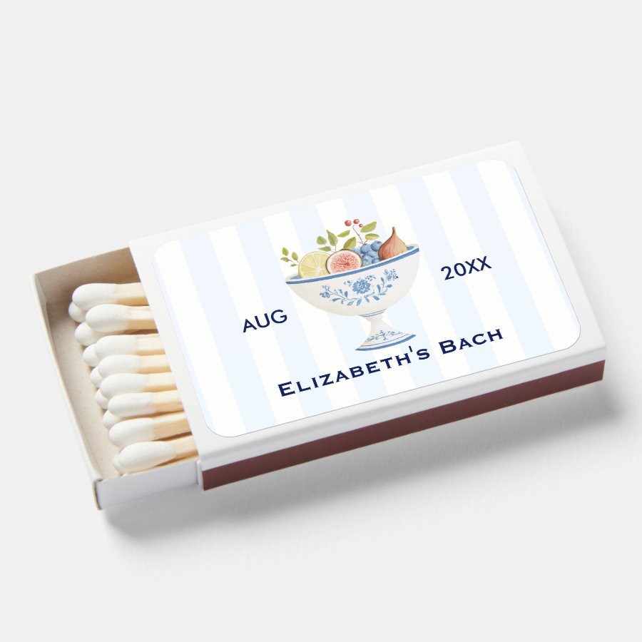 Coastal Blue Chinoiserie Hamptons Bachelorette Matchboxes