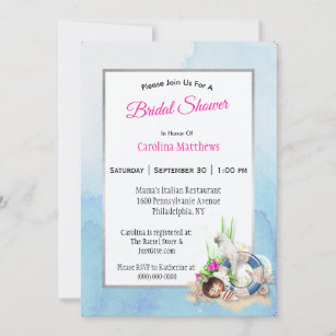 Coastal Blue Cockatoo Floral  Bridal Shower Invitation
