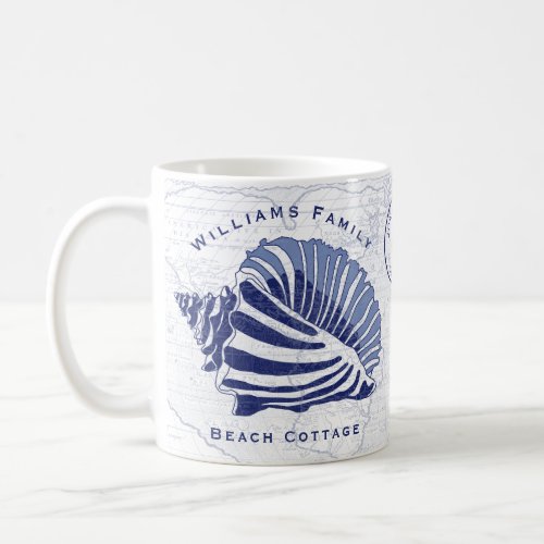 Coastal Blue Conch Seashell Family Monogram Coffee Mug