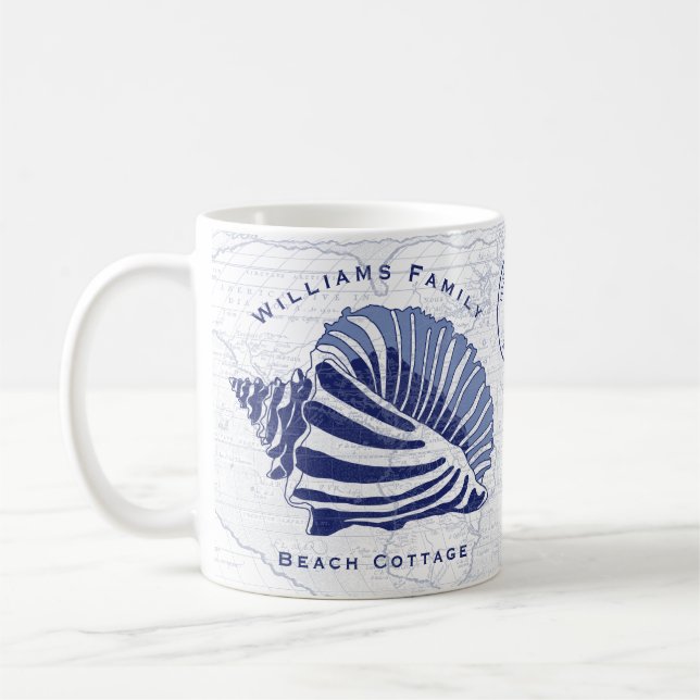 Coastal Blue Conch Seashell Family Monogram Coffee Mug (Left)