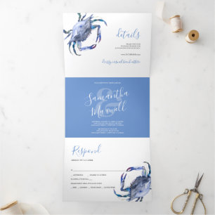 Coastal Blue Crab Trifold Wedding Invitation