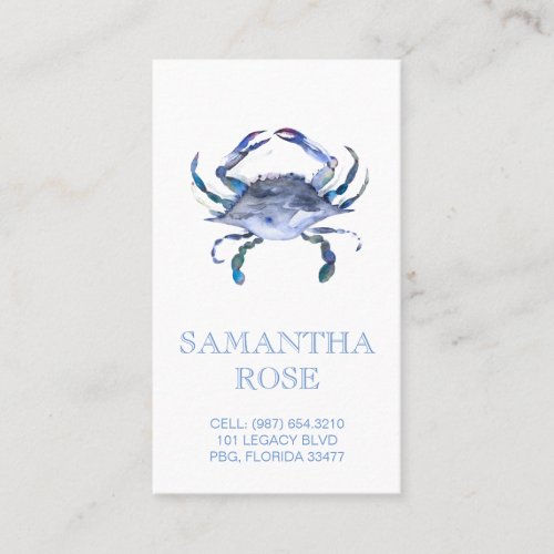 Coastal Blue Crab Watercolor Beach Business Card