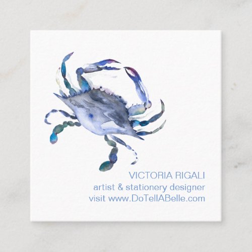 Coastal Blue Crab Watercolor Beach Business Card