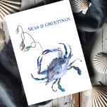 Coastal Blue Crab Watercolor Beach Christmas Card<br><div class="desc">Bring the charm of the coast to your holiday season with these coastal Christmas cards, perfect for anyone who loves the ocean, beach, and a splash of sunshine. These cute xmas cards feature an original holiday cards watercolor design of a blue crab wrapped in festive holiday lights, set against a...</div>
