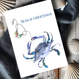 Coastal Blue Crab Watercolor Beach Christmas Card