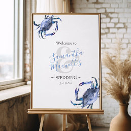 Coastal Blue Crab Watercolor Wedding Welcome Sign