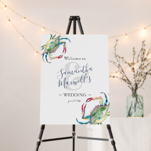 Coastal Blue Crab Watercolor Wedding Welcome Sign