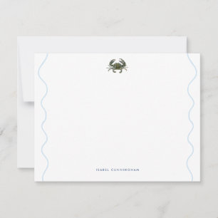 Coastal Blue Crab Wavy Border Personalized Note Card