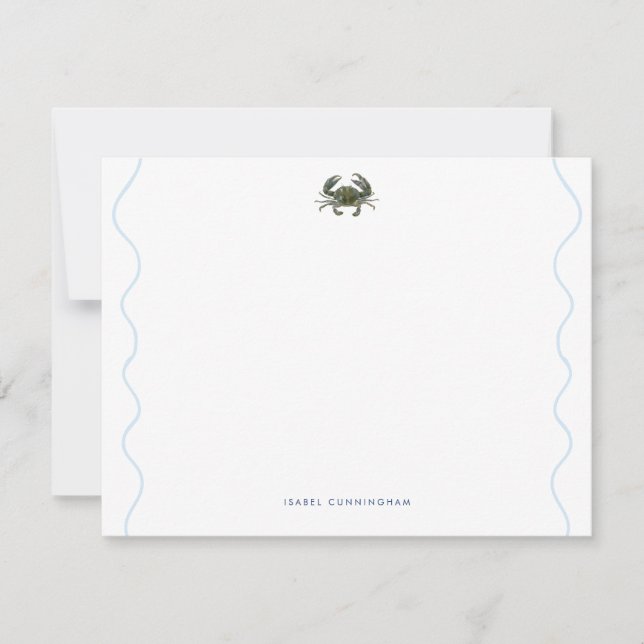 Coastal Blue Crab Wavy Border Personalized Note Card (Front)