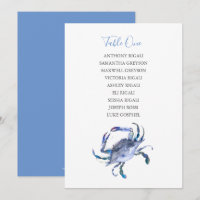 Coastal Blue Crab Wedding Seating Chart Card