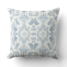 Coastal Blue Damask Throw Pillow - Beach House