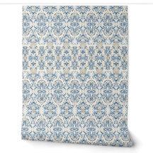 Coastal Blue Damask Wallpaper - Beach House Decor