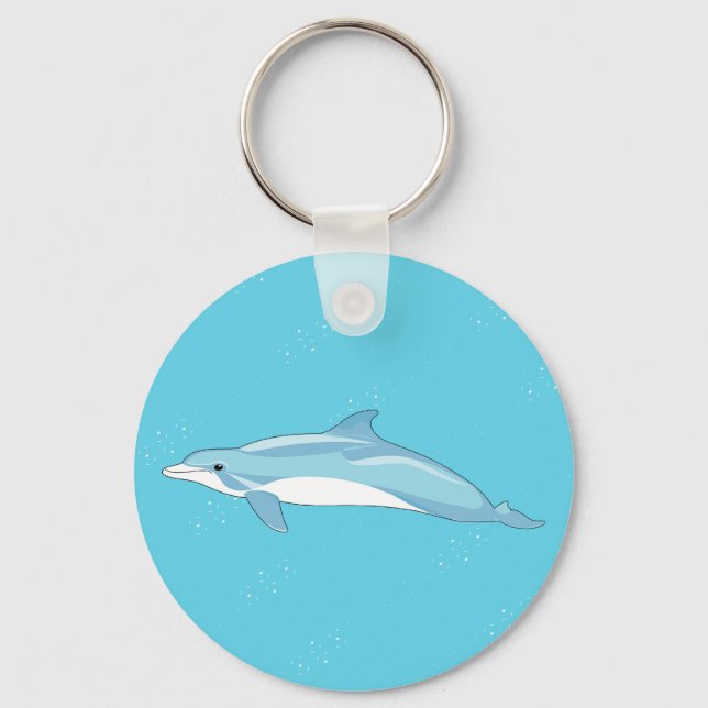 Coastal Blue Dolphin Ocean Illustration Keychain (Front)