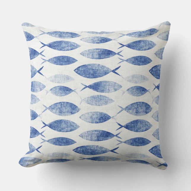Coastal Blue Fish Pillow (Front)