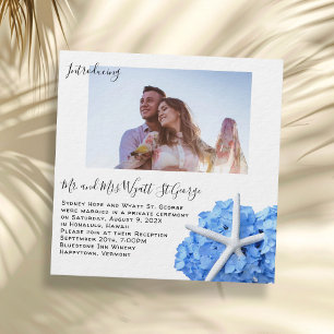 Coastal Blue Floral Photo Marriage Announcement