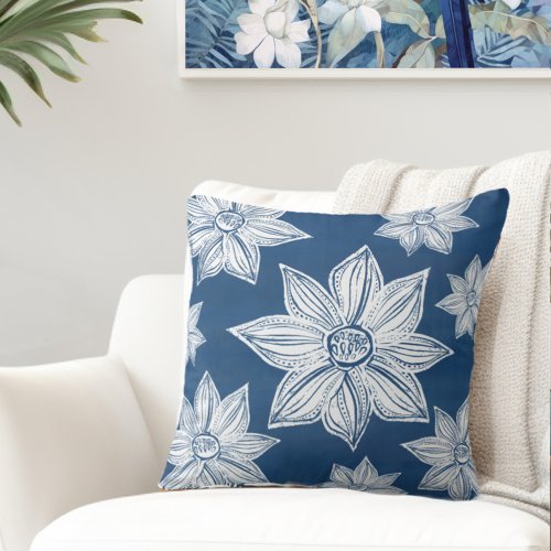 Coastal Blue Floral Throw Pillow
