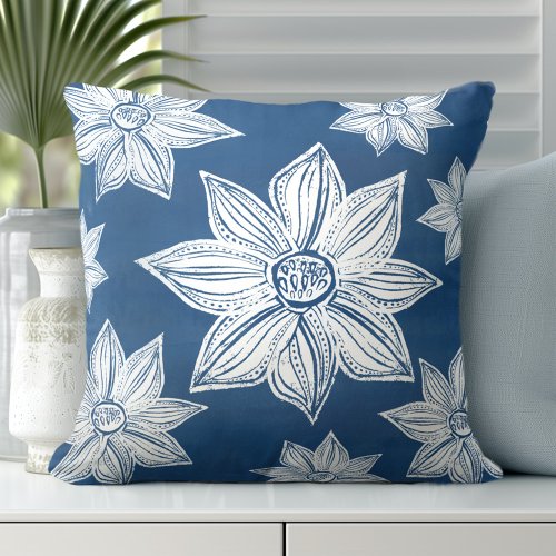 Coastal Blue Floral Throw Pillow