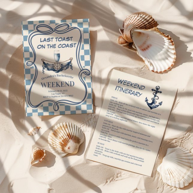 Coastal Blue Gingham Nautical Champag Bachelorette Invitation (Creator Uploaded)