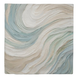 Coastal Blue Green Beige Abstract Waves Duvet Cover