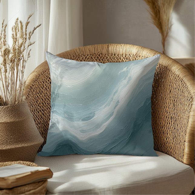 Coastal Blue Green White Ocean Beach Waves Design Throw Pillow (Creator Uploaded)