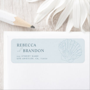 Coastal Blue Hand Drawn Seashell Wedding Address Label