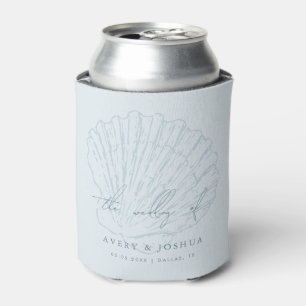 Coastal Blue Hand Drawn Seashell Wedding Favor Can Cooler