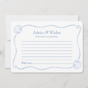 Coastal Blue Hand Drawn Shell Bridal Shower Advice Note Card