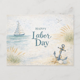 Coastal Blue Happy Labor Day Holiday Postcard
