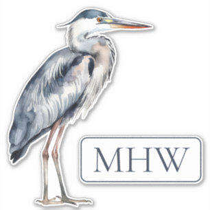 Coastal Blue Heron Bird Monogram Sticker