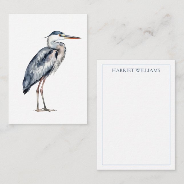 Coastal Blue Heron Bird Note Card (Front/Back)