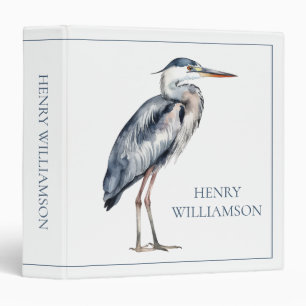 Coastal Blue Heron Bird Personalized 3 Ring Binder