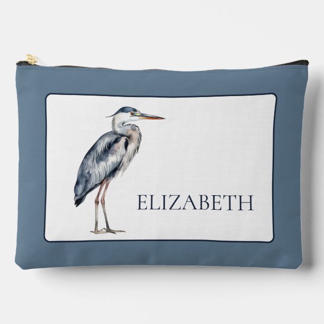 Coastal Blue Heron Bird Personalized Accessory Pouch (Front)