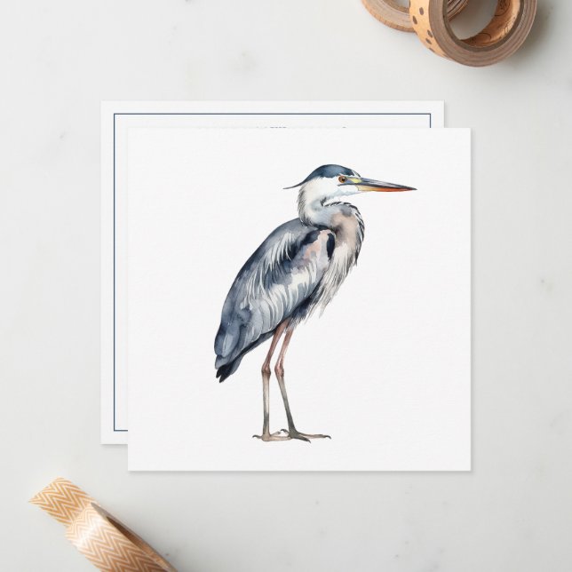 Coastal Blue Heron Bird Personalized Note Card (Front/Back In Situ)