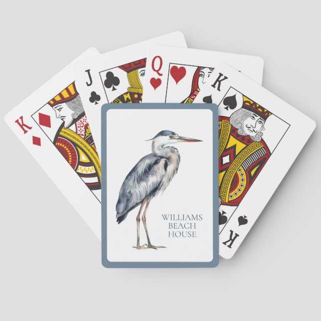 Coastal Blue Heron Bird Personalized Poker Cards (Back)
