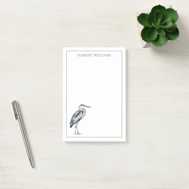 Coastal Blue Heron Bird Personalized Post-it Notes (Office)
