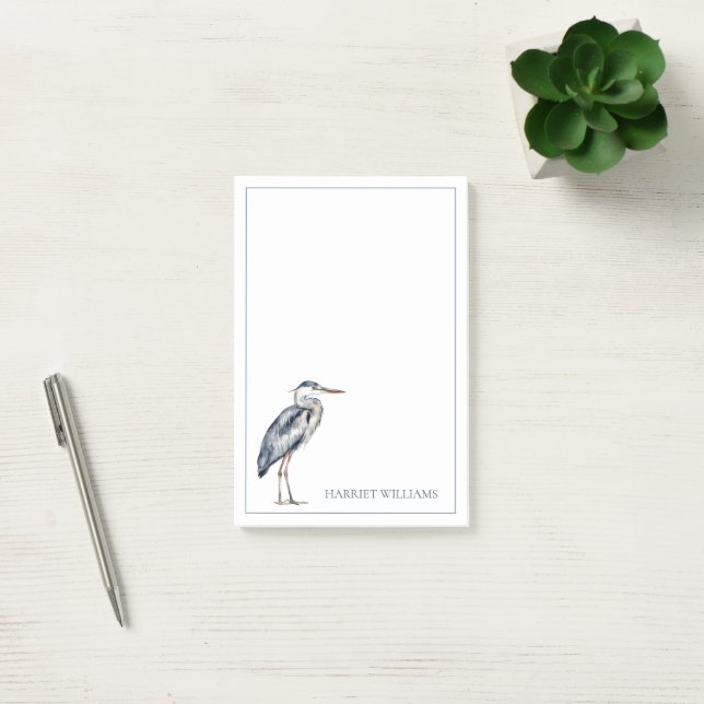 Coastal Blue Heron Bird Personalized Post-it Notes (Office)