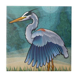 Coastal Blue Heron Ceramic Tile