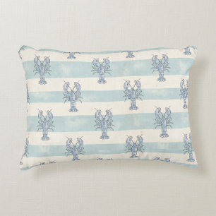 Coastal Blue Lobster Nautical Stripes Pattern Accent Pillow