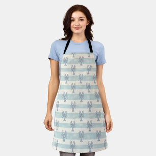 Coastal Blue Lobster Nautical Stripes Pattern Apron