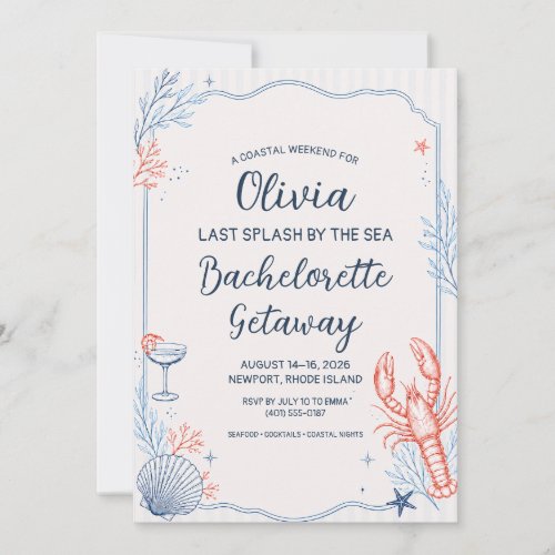 Coastal Blue Lobster Seafood Bachelorette Invitation