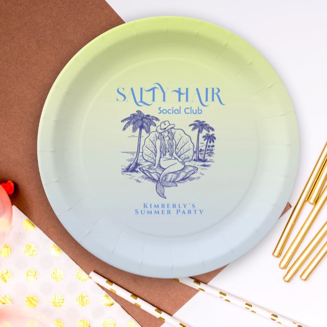 Coastal Blue Mermaid Cowgirl Summer Party Paper Plates (Creator Uploaded)