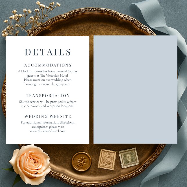 Coastal Blue Minimalist Elegant Wedding Details Invitation (Creator Uploaded)