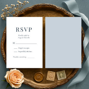 Coastal Blue Minimalist Wedding RSVP Card