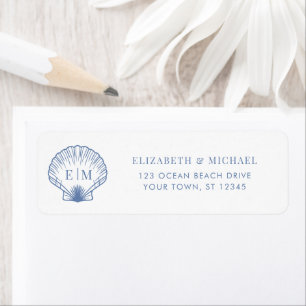 Coastal Blue Monogram Wedding Return Address Label