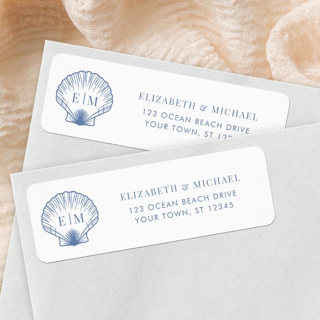 Coastal Blue Monogram Wedding Return Address Label (Creator Uploaded)