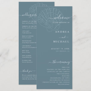 Coastal Blue Nautical Hand Drawn Seashell Wedding Program